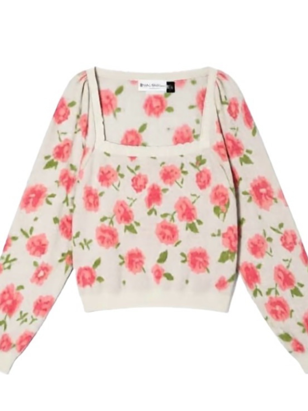 Women's Pink Floral Square-Neck Sweater